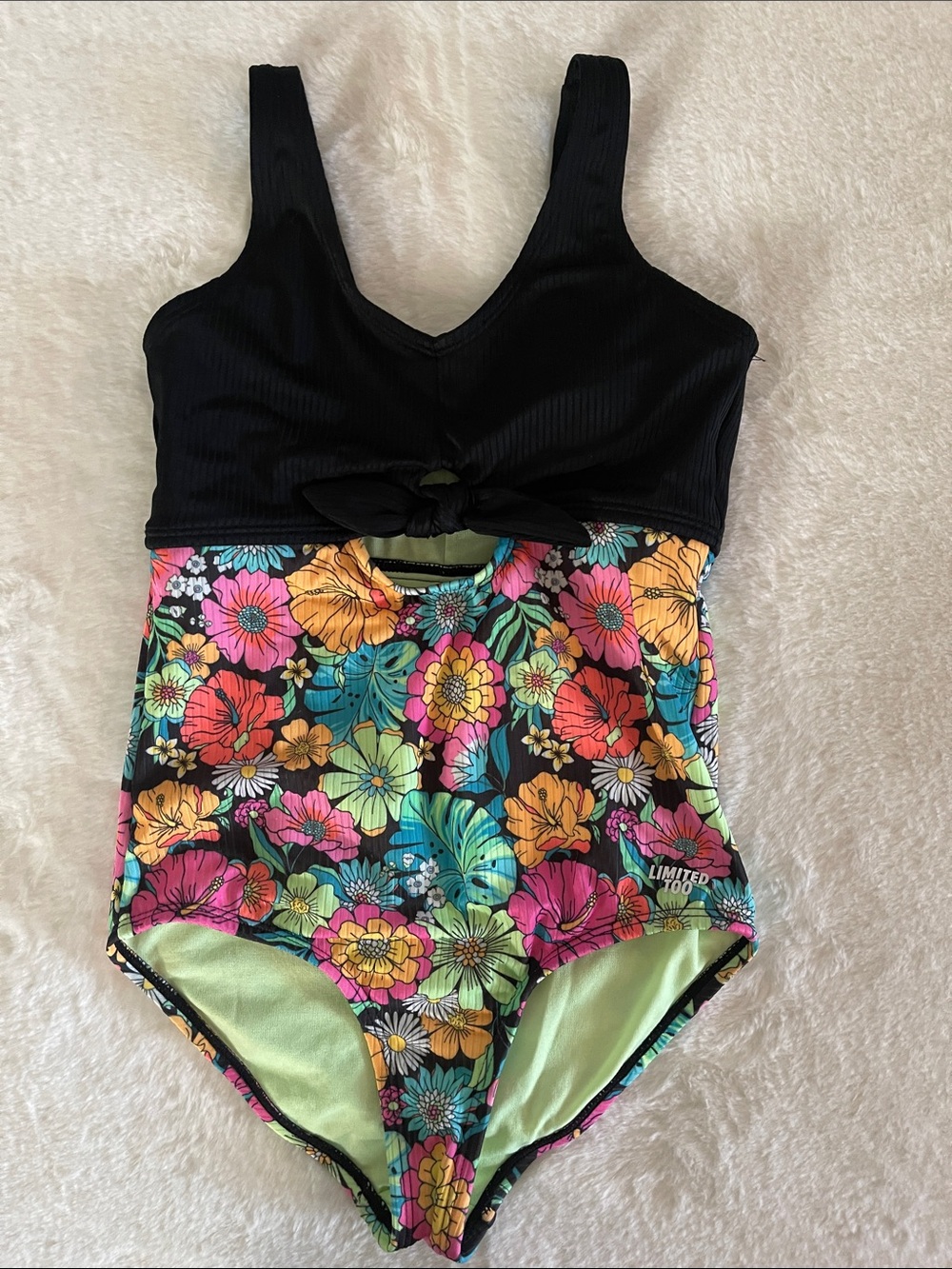 Limited Too  Girls Floral One-Piece Swimsuit with Black Top  SZ 10